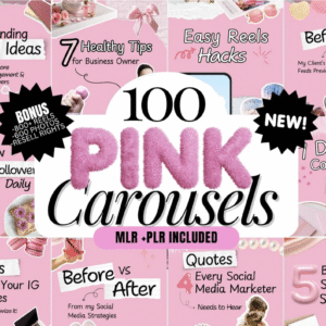 100 Pink Instagram Carousel Templates | Canva Editable + PLR & MRR Resell Rights