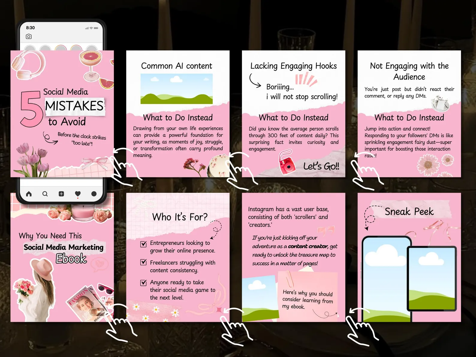 100 Pink Instagram Carousel Templates | Canva Editable + PLR & MRR Resell Rights - Image 4