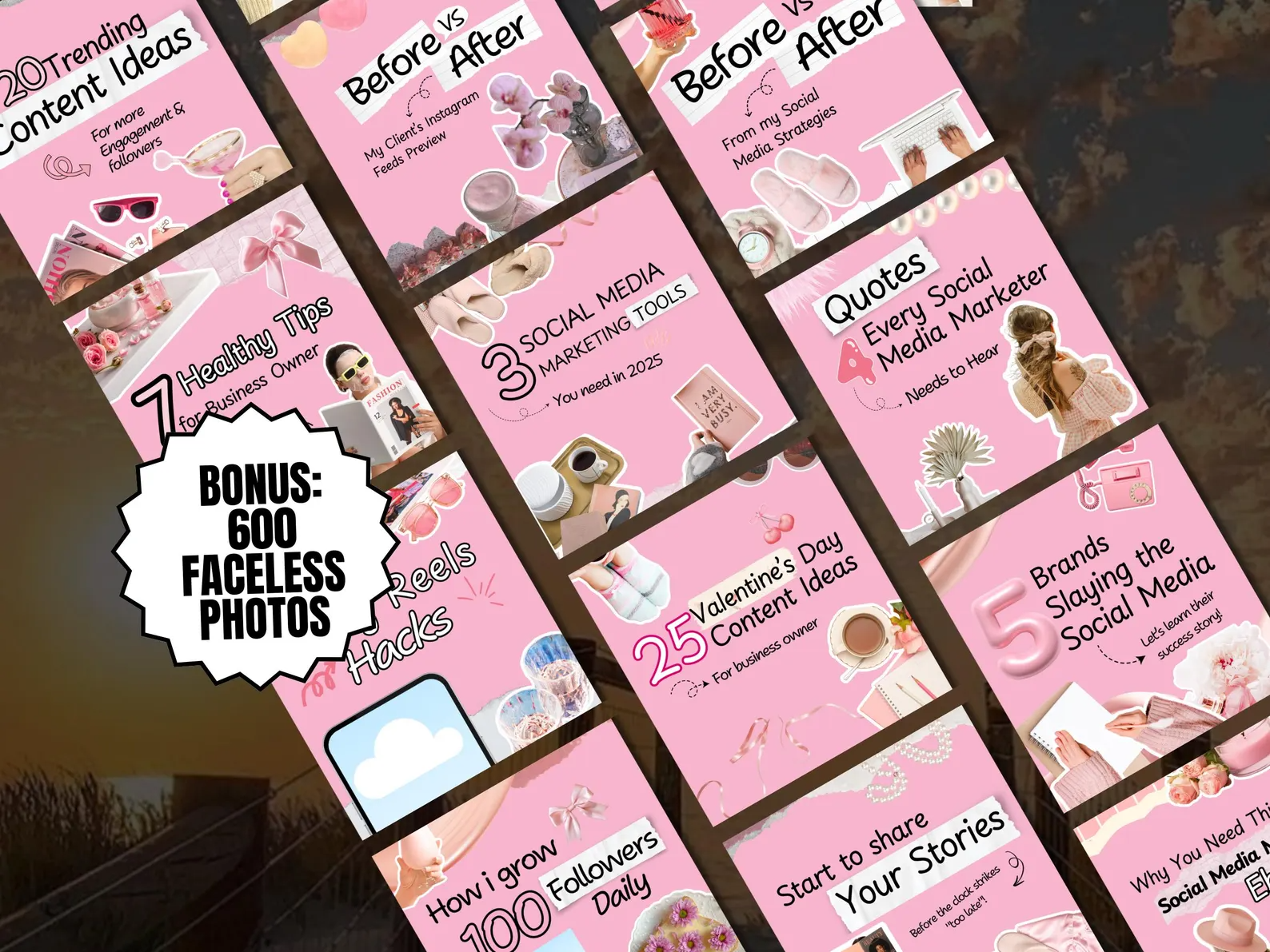 100 Pink Instagram Carousel Templates | Canva Editable + PLR & MRR Resell Rights - Image 5